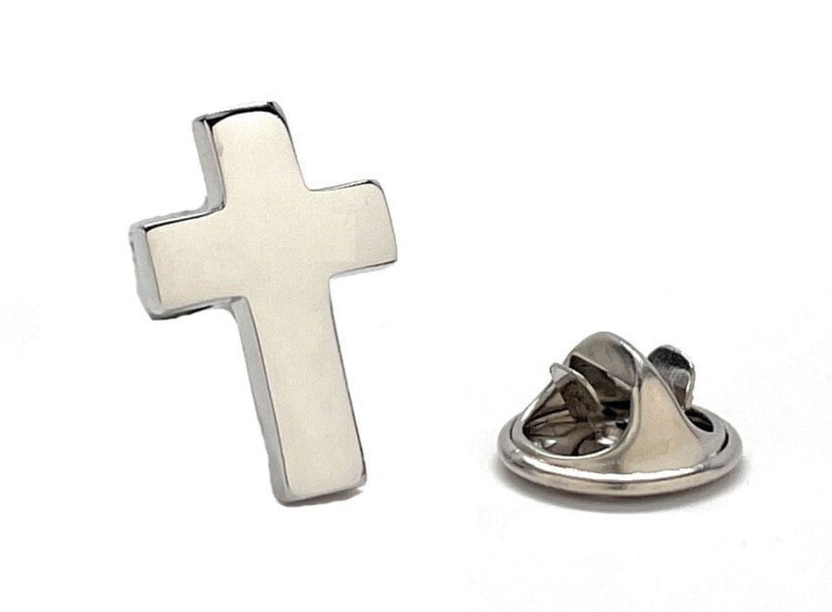 silver christian cross lapel pin