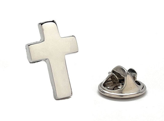 silver christian cross lapel pin