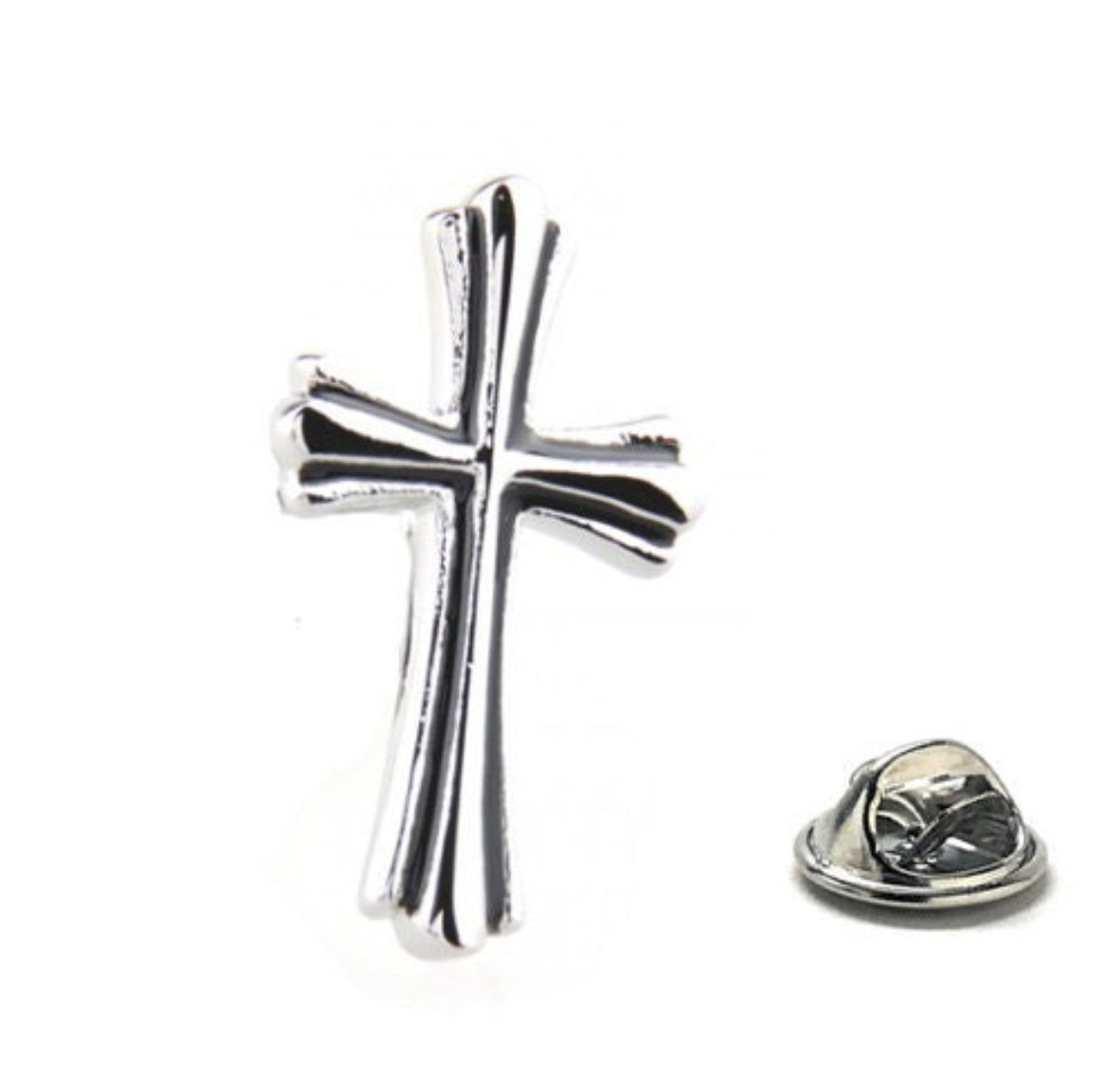 christian silver cross pin
