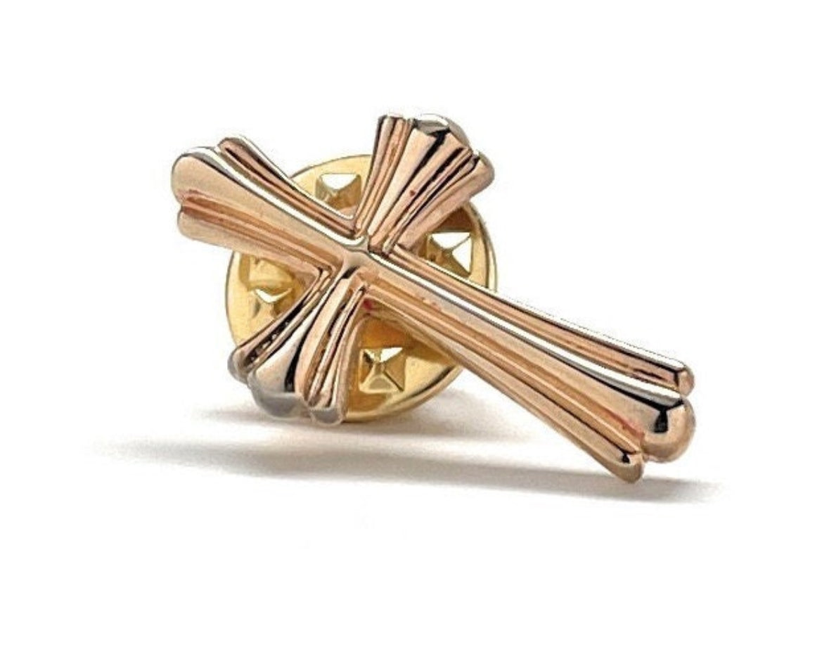 gold cross pin with clutch backing