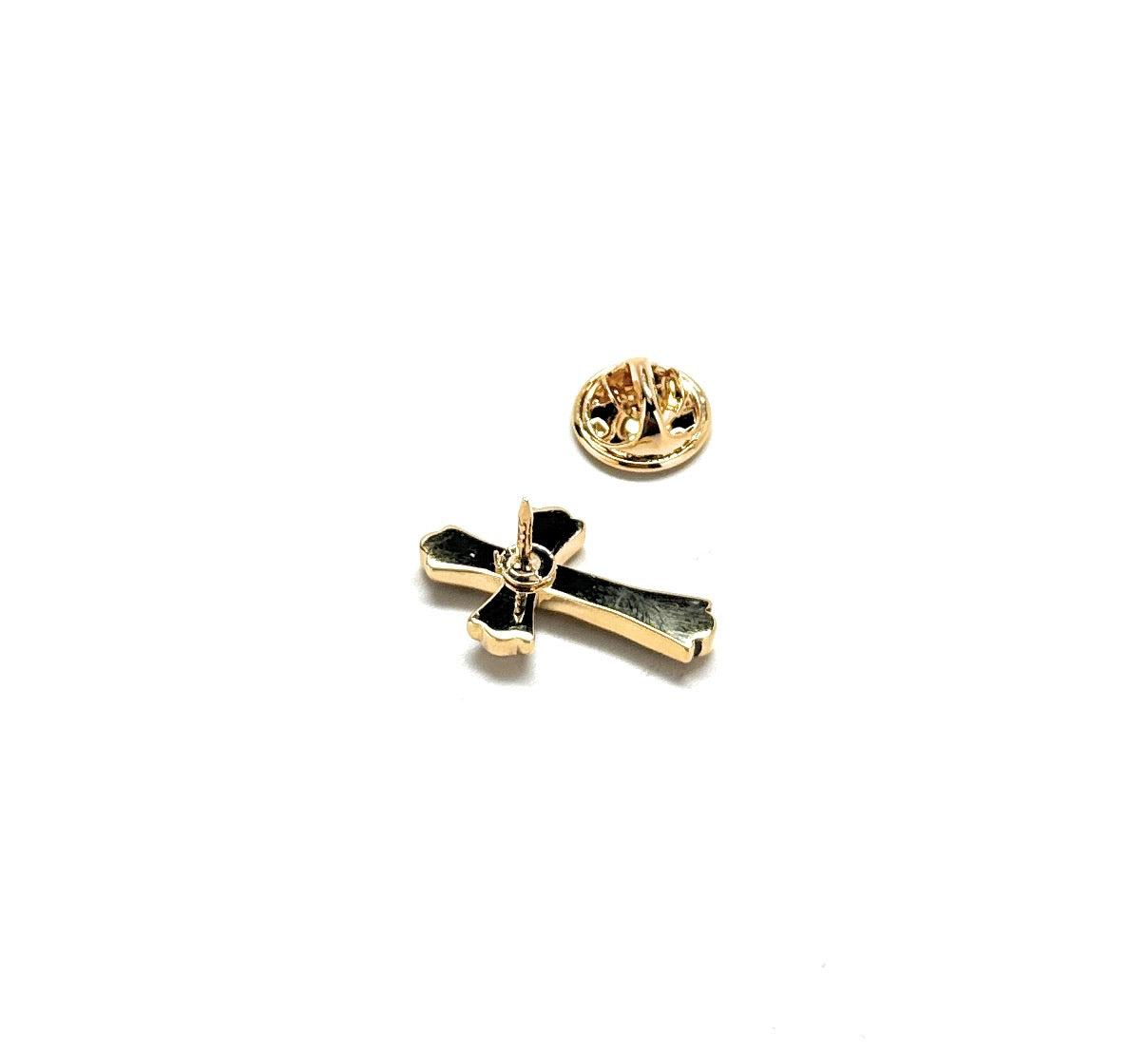 black enamel gold cross religious pin