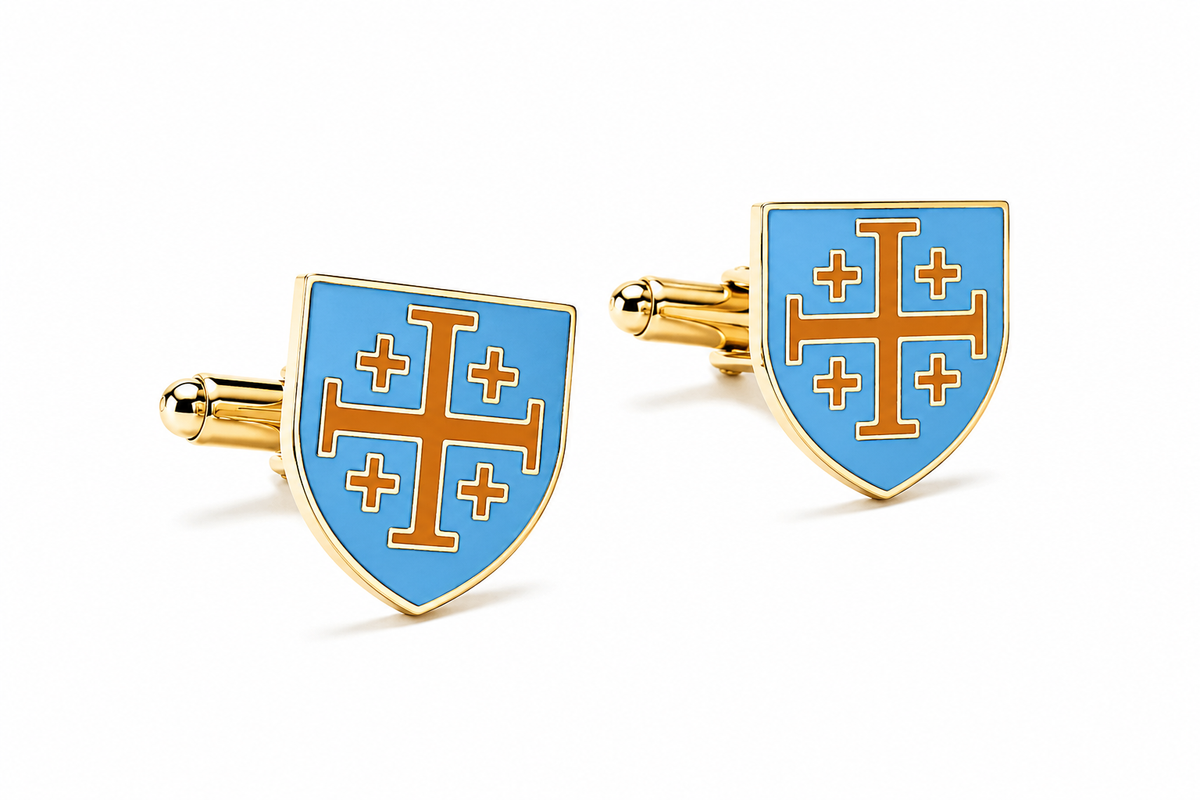 Jerusalem Cross Gold & Light Blue Enamel Cufflinks – Catholic Christian Dress Cuff Links
