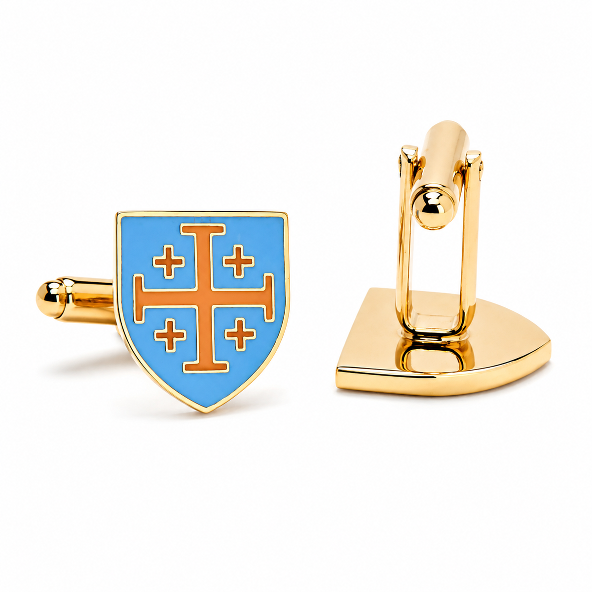 Jerusalem Cross Gold & Light Blue Enamel Cufflinks – Catholic Christian Dress Cuff Links