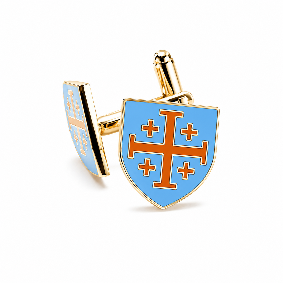 Jerusalem Cross Gold & Light Blue Enamel Cufflinks – Catholic Christian Dress Cuff Links