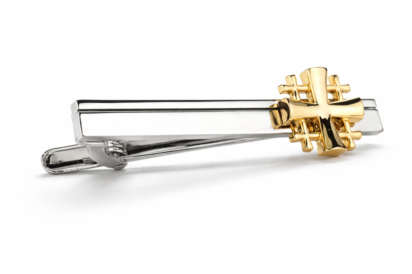 Faith-based men’s tie bar with Jerusalem Cross design
