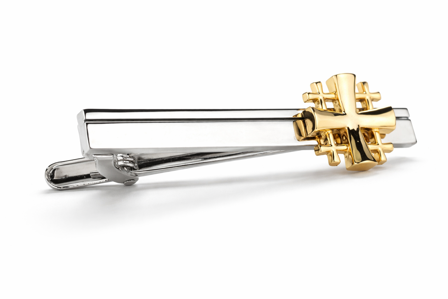 Faith-based men’s tie bar with Jerusalem Cross design