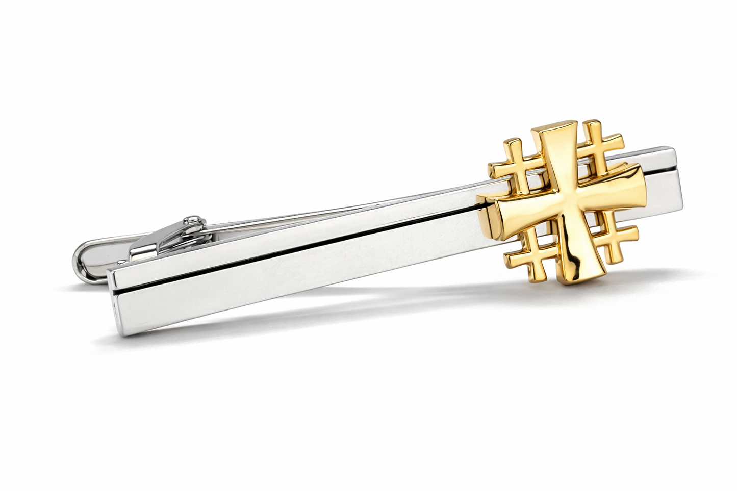 Jerusalem Cross silver and gold tie bar for Christian men