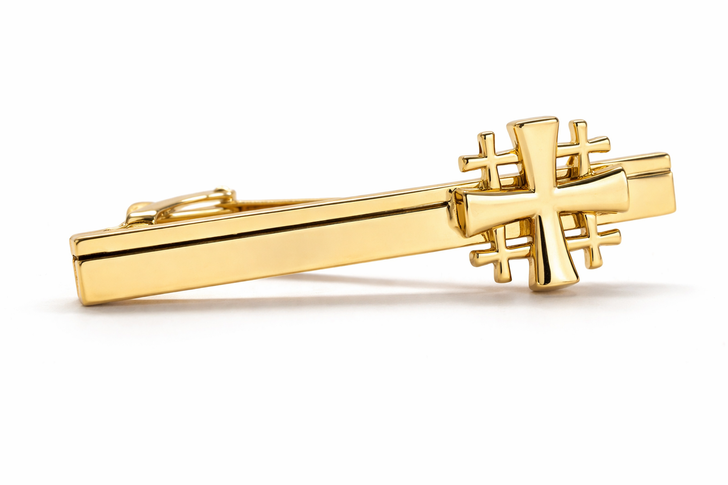 Gold Jerusalem Cross tie clip for Christian men