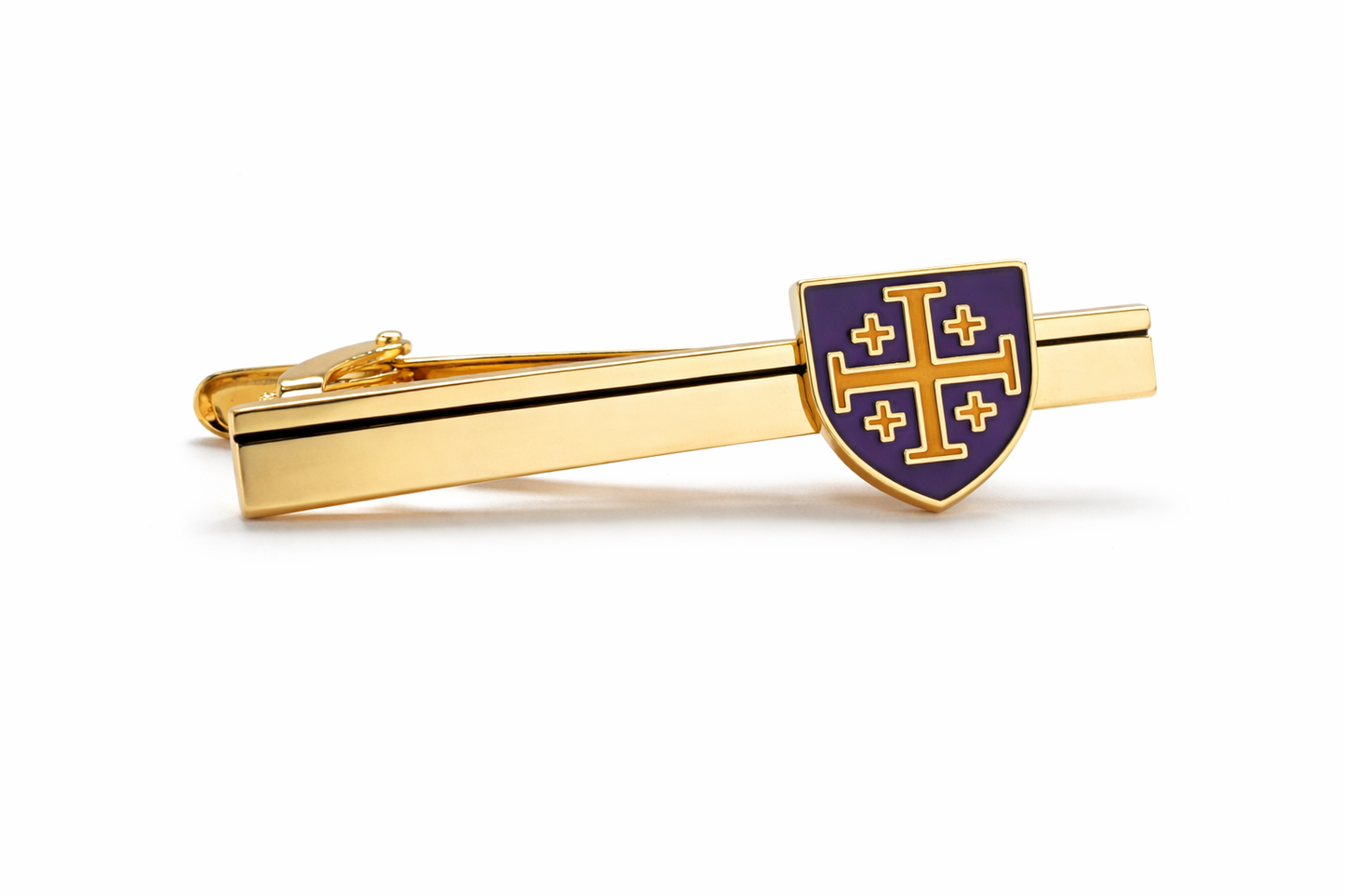 Jerusalem Cross shield purple and gold tie clip Christian men’s accessory