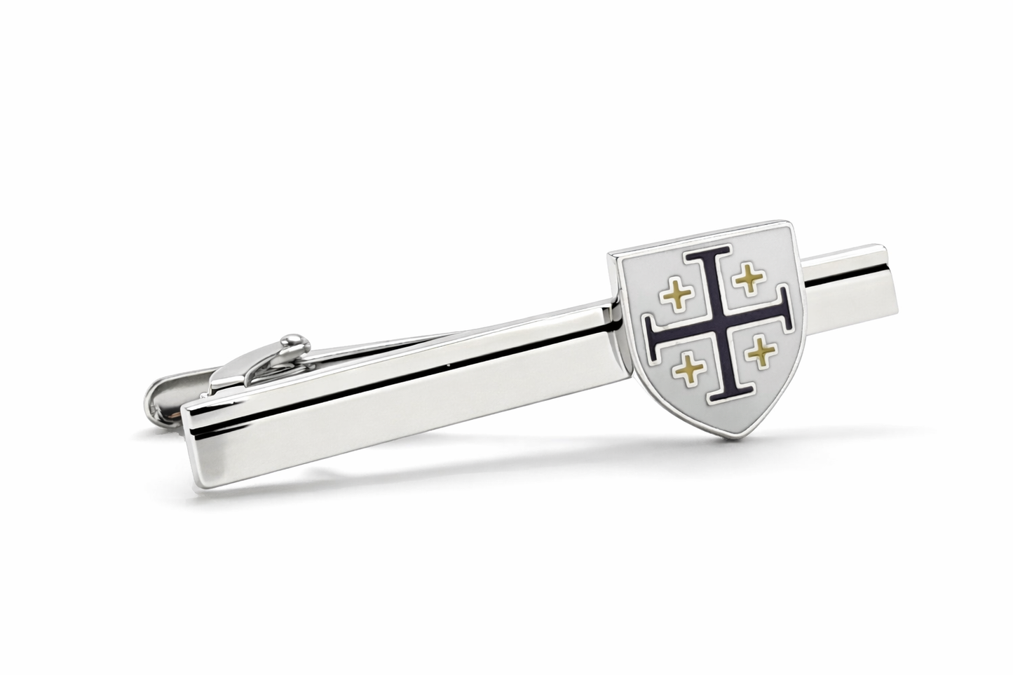 Jerusalem Cross shield silver tie clip with gold accents Christian men’s accessory