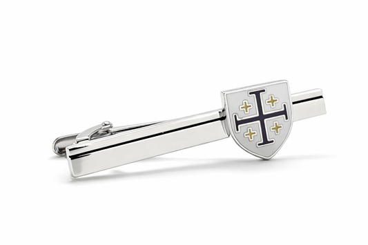 Jerusalem Cross shield silver tie clip with gold accents Christian men’s accessory