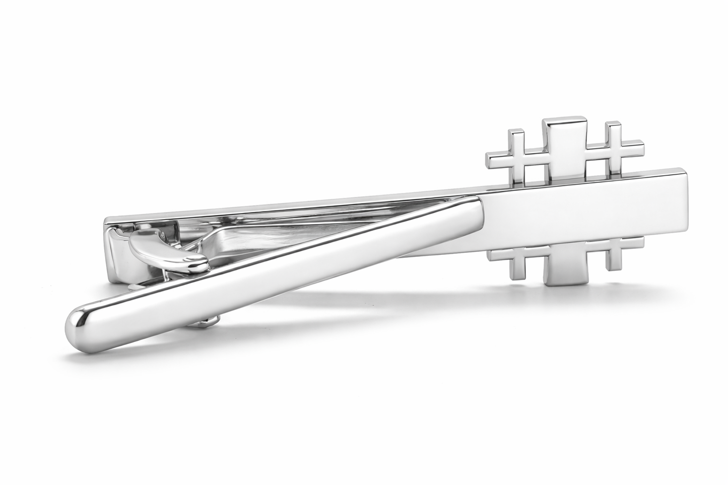 Faith-based silver tie bar with Jerusalem Cross