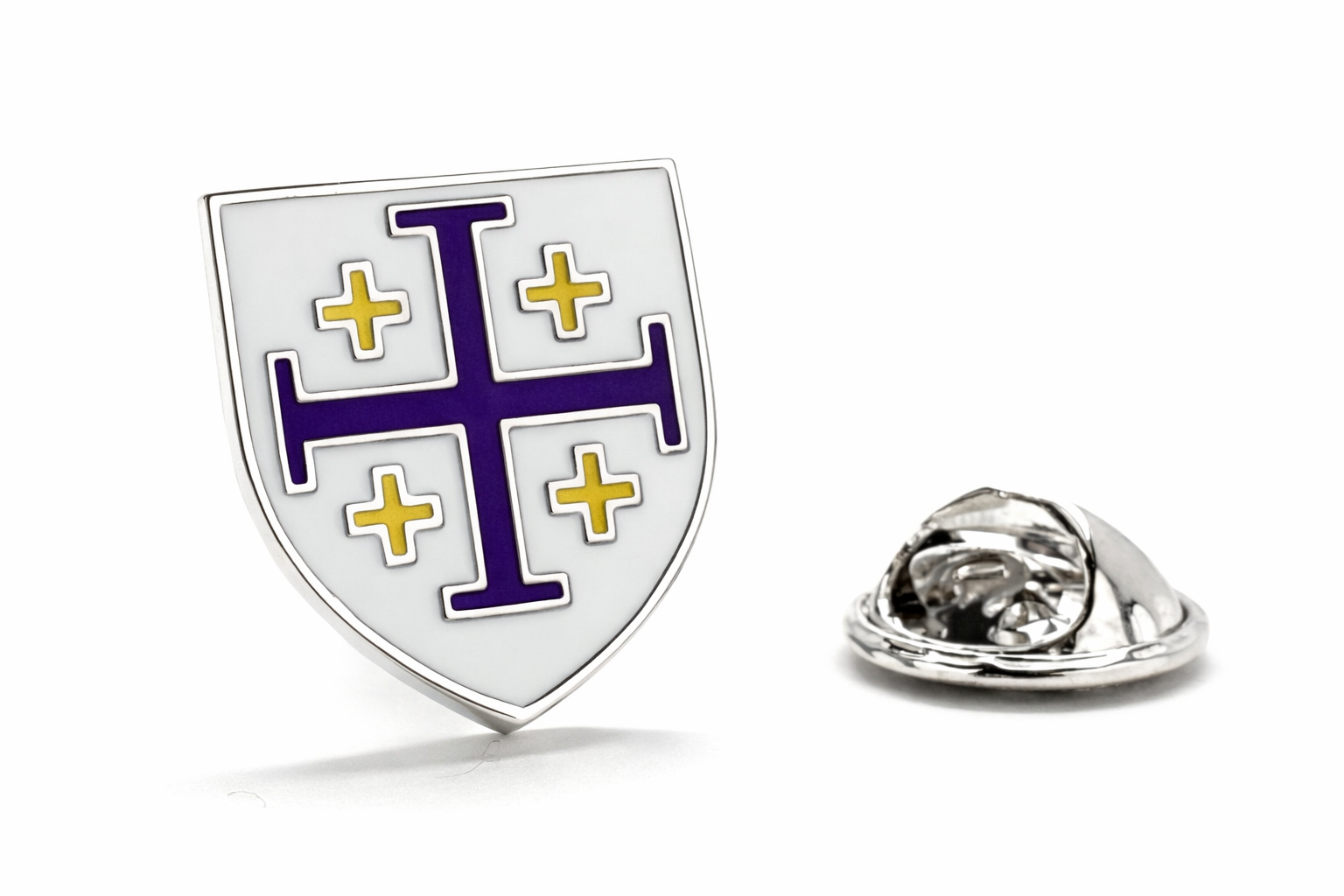 kings cross crusaders shield lapel pin purple gold