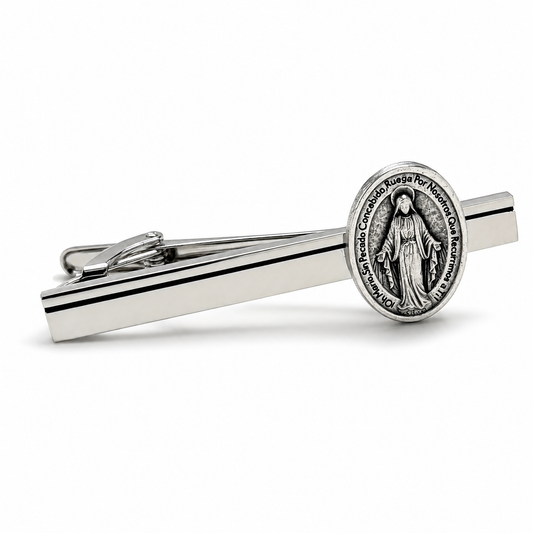 Spanish Edition Miraculous Medal Mother Mary Tie Clip Catholic Tie Bar