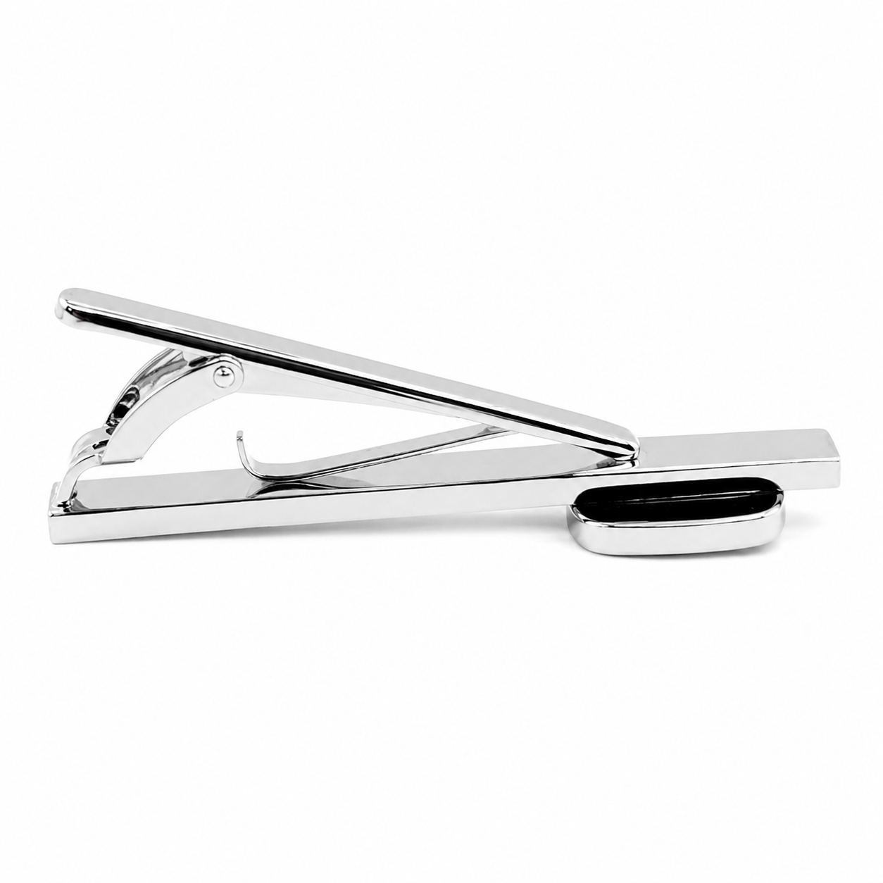 Silver tie clip on a white background