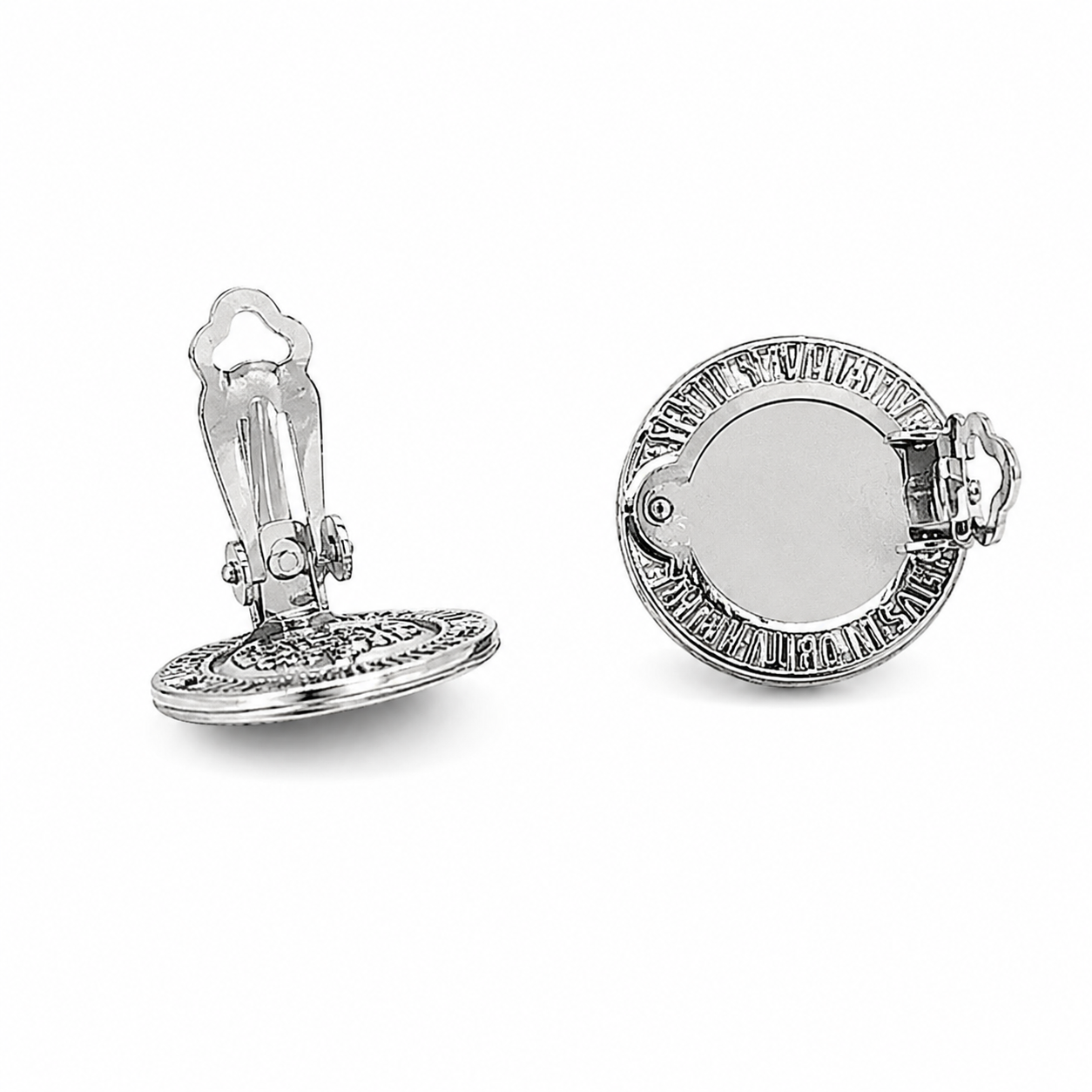 Back view of Saint Benedict clip-on earrings showing the comfortable non-pierced clip closure.