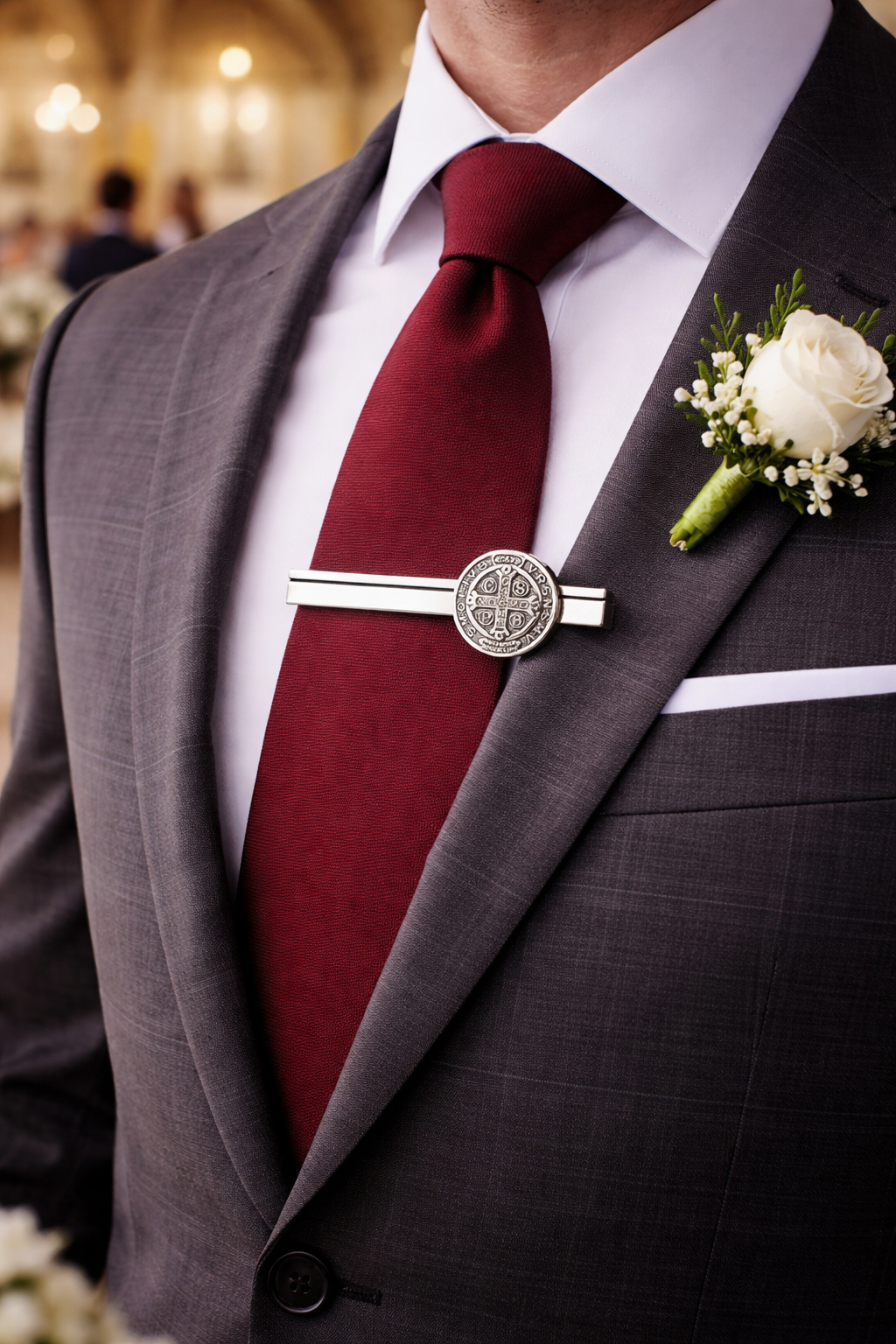 Saint Benedict tie clip wedding accessory for groom groomsmen