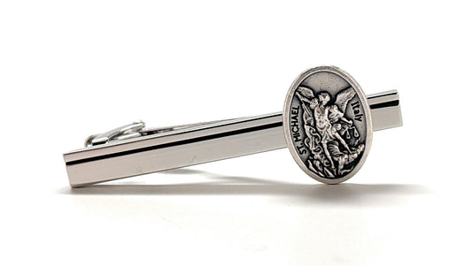 Saint Michael the Archangel silver tie clip for men Christian religious accessory