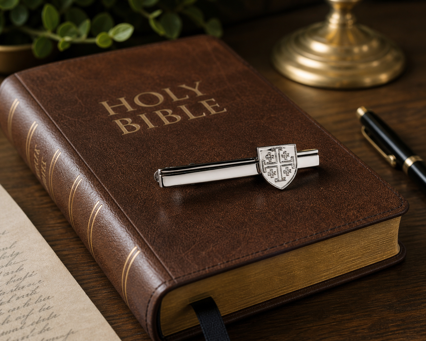 Silver Jerusalem cross tie clip for church wedding mens accessory