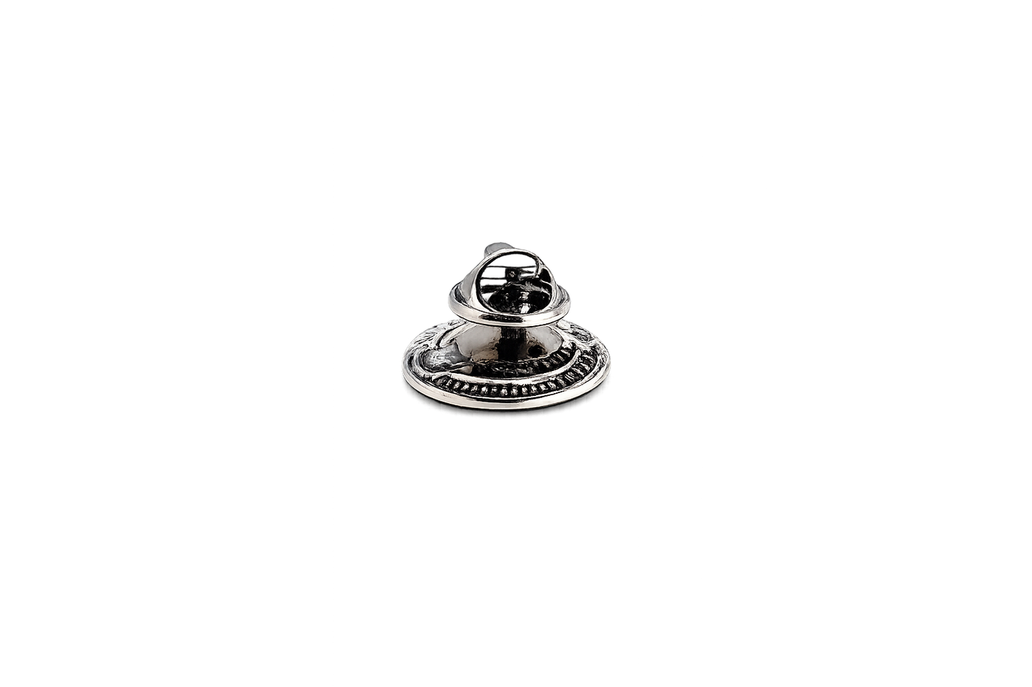 Silver decorative object on a white background