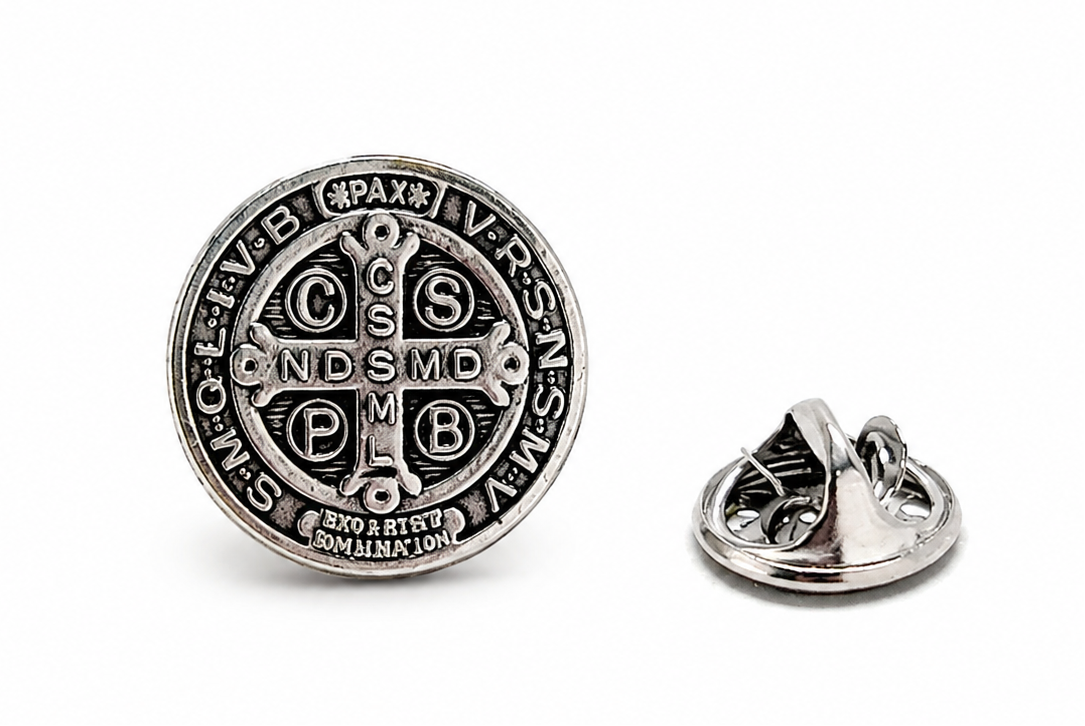 Saint Benedict Medal Lapel Pin Silver Catholic Christian Religious Pin for Men