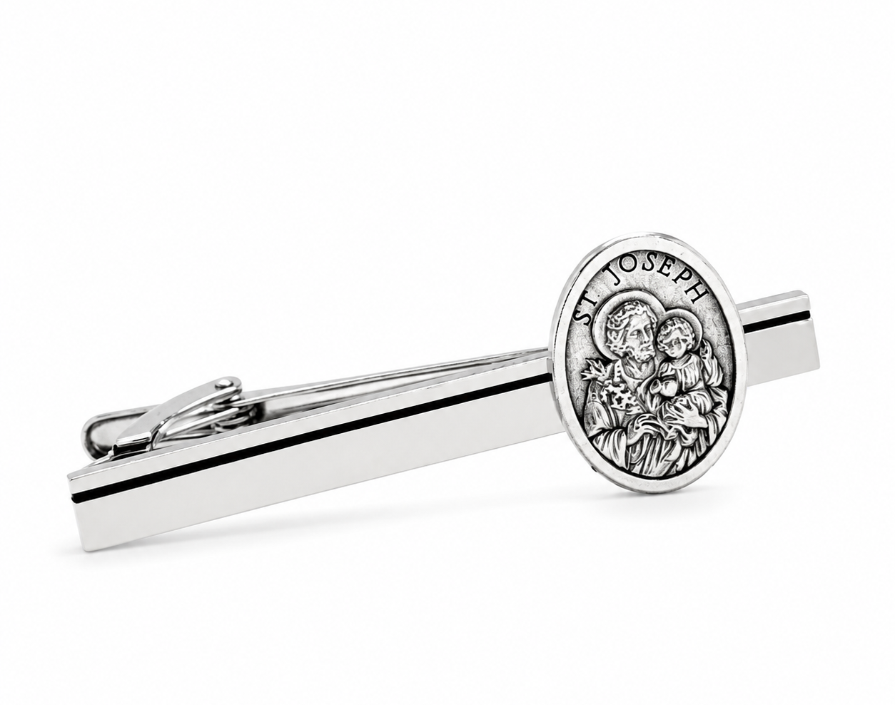 St Joseph tie clip silver Catholic tie bar for men