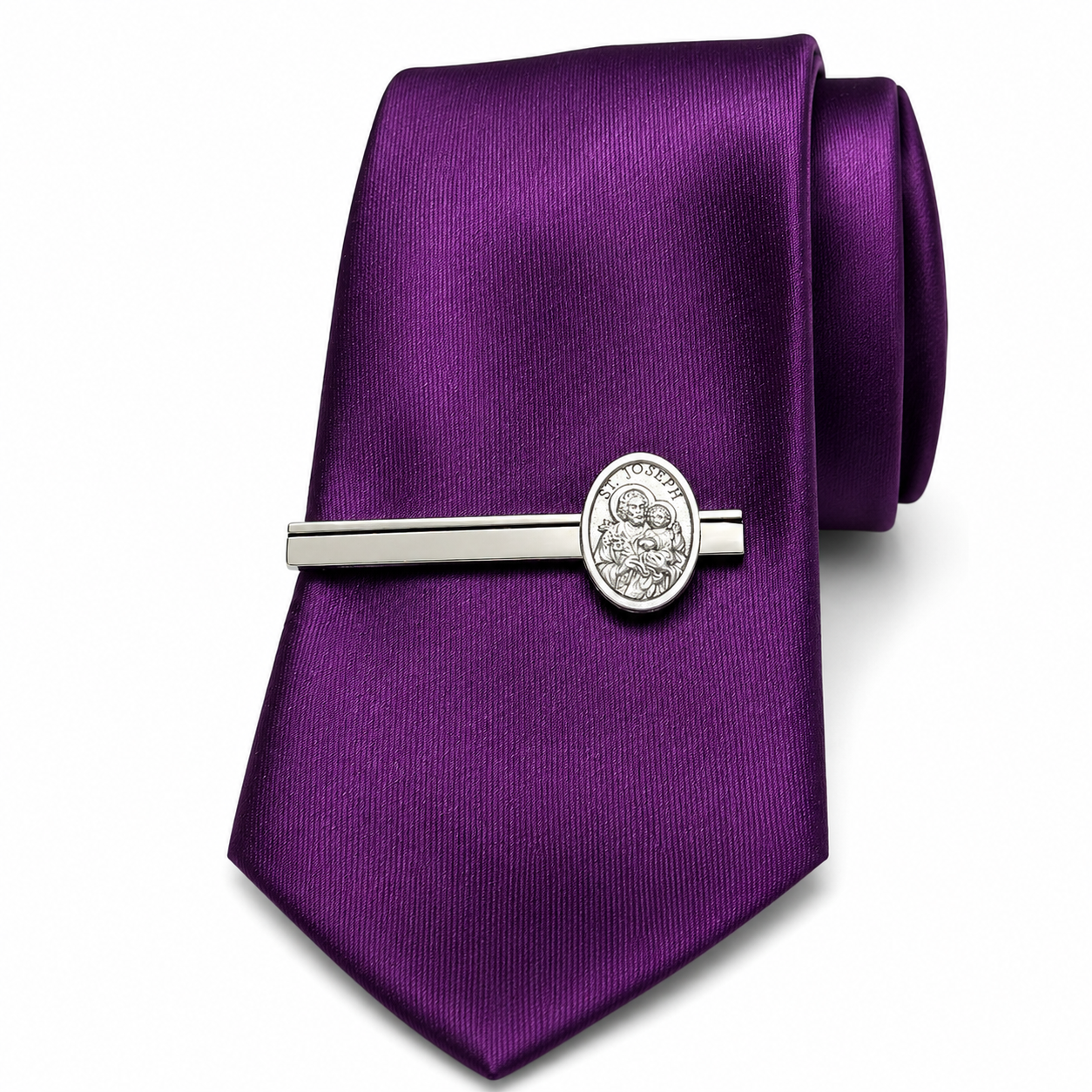 religious tie clip patron saint of fathers mens accessory purple tie