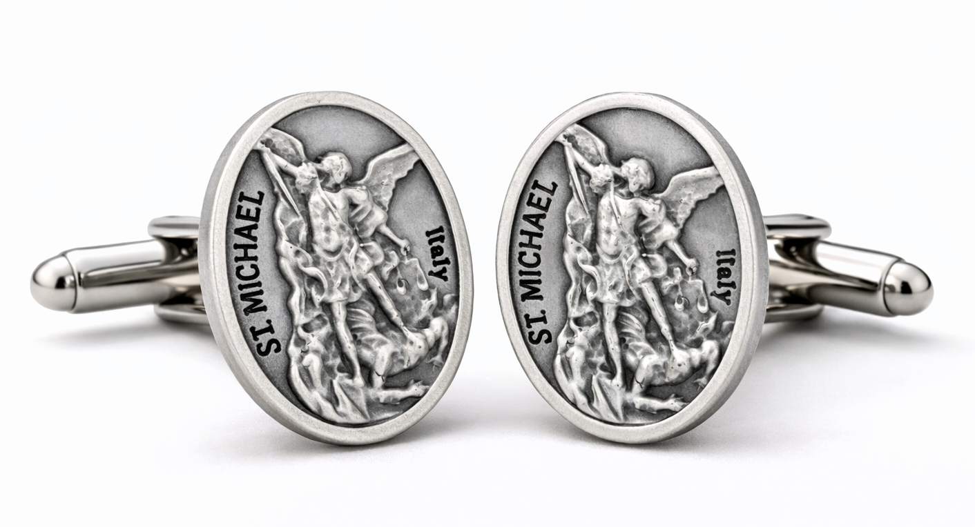 St. Michael the Archangel Catholic cufflinks antique silver