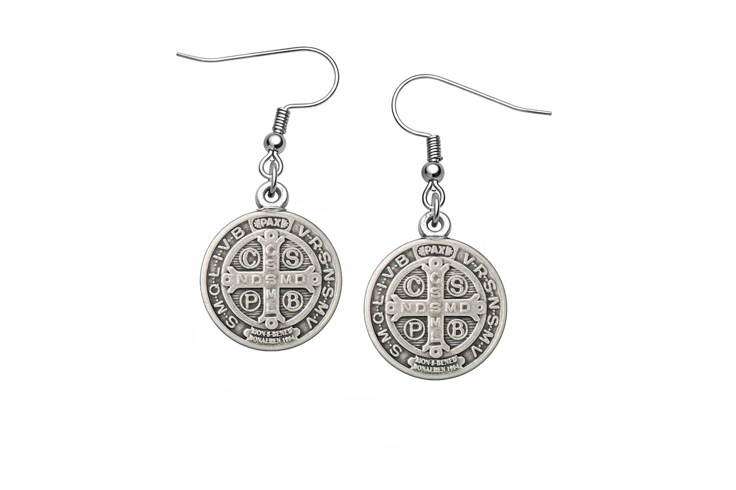 Saint Benedict Medal Earrings Silver Catholic Christian Dangle Earrings for Women
