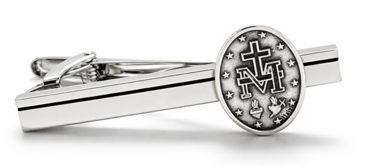 miraculous virgin mary tie clip catholic tie bar silver religious mens accessory
