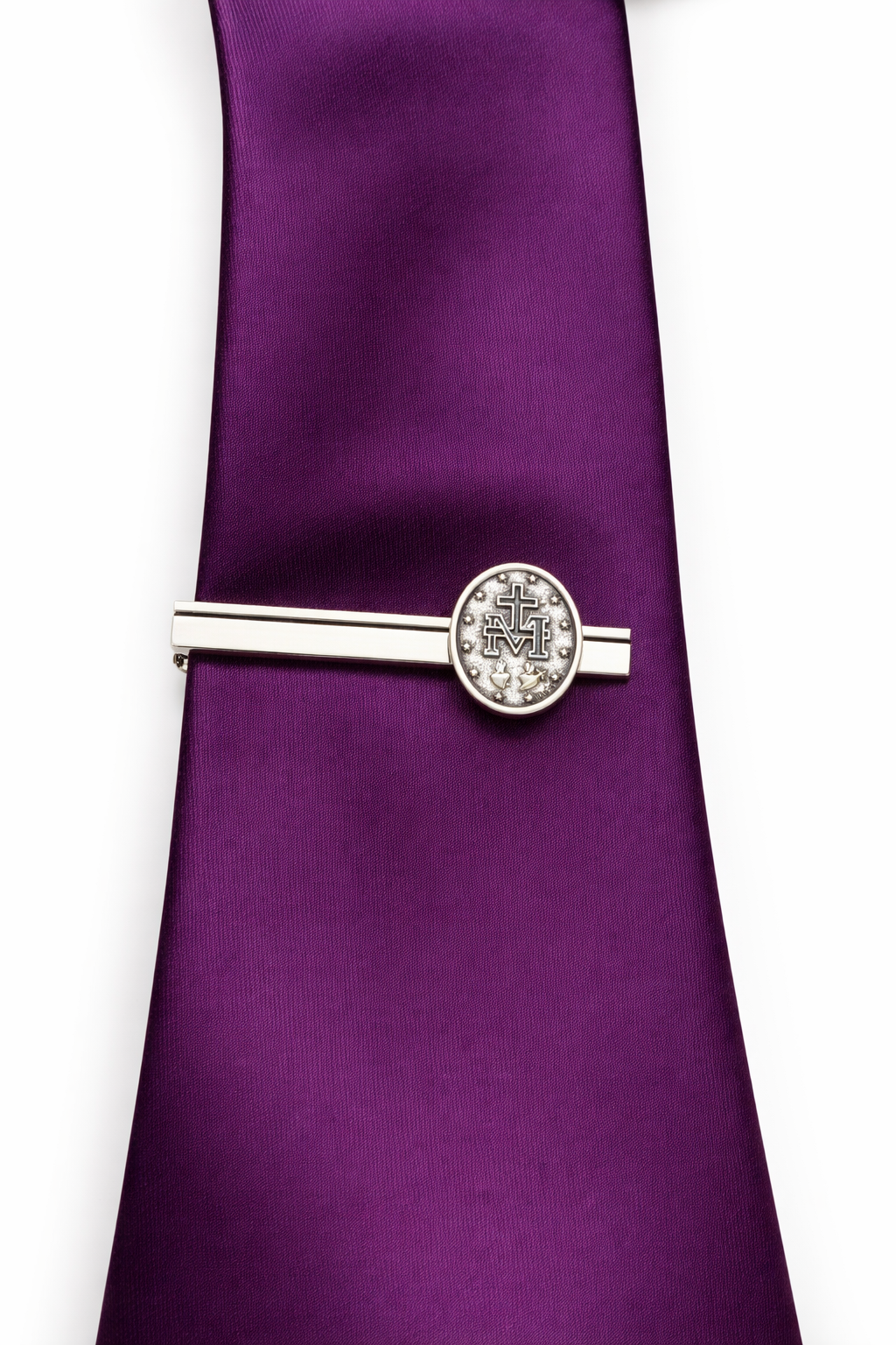 catholic tie clip polished silver faith accessory