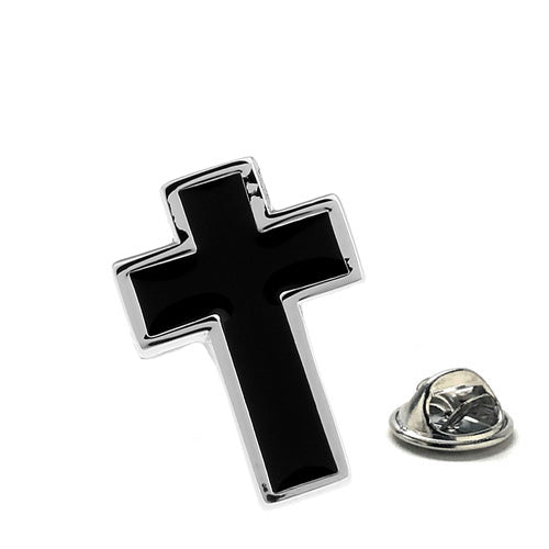black enamel cross lapel pin