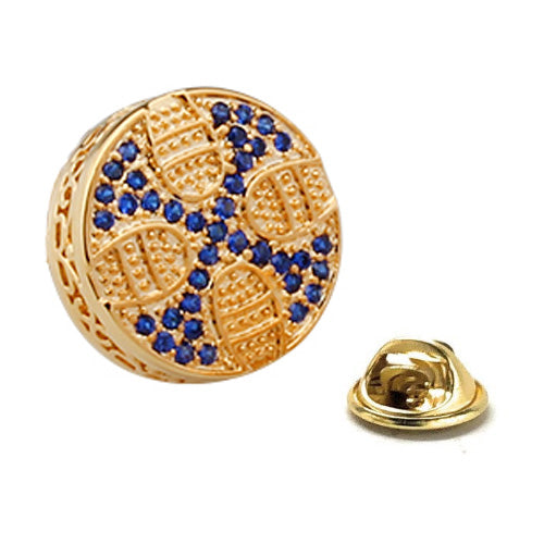 Gold Canterbury Cross Lapel Pin with Blue Crystal – Elegant Christian Faith Pin for Church & Formal Wear