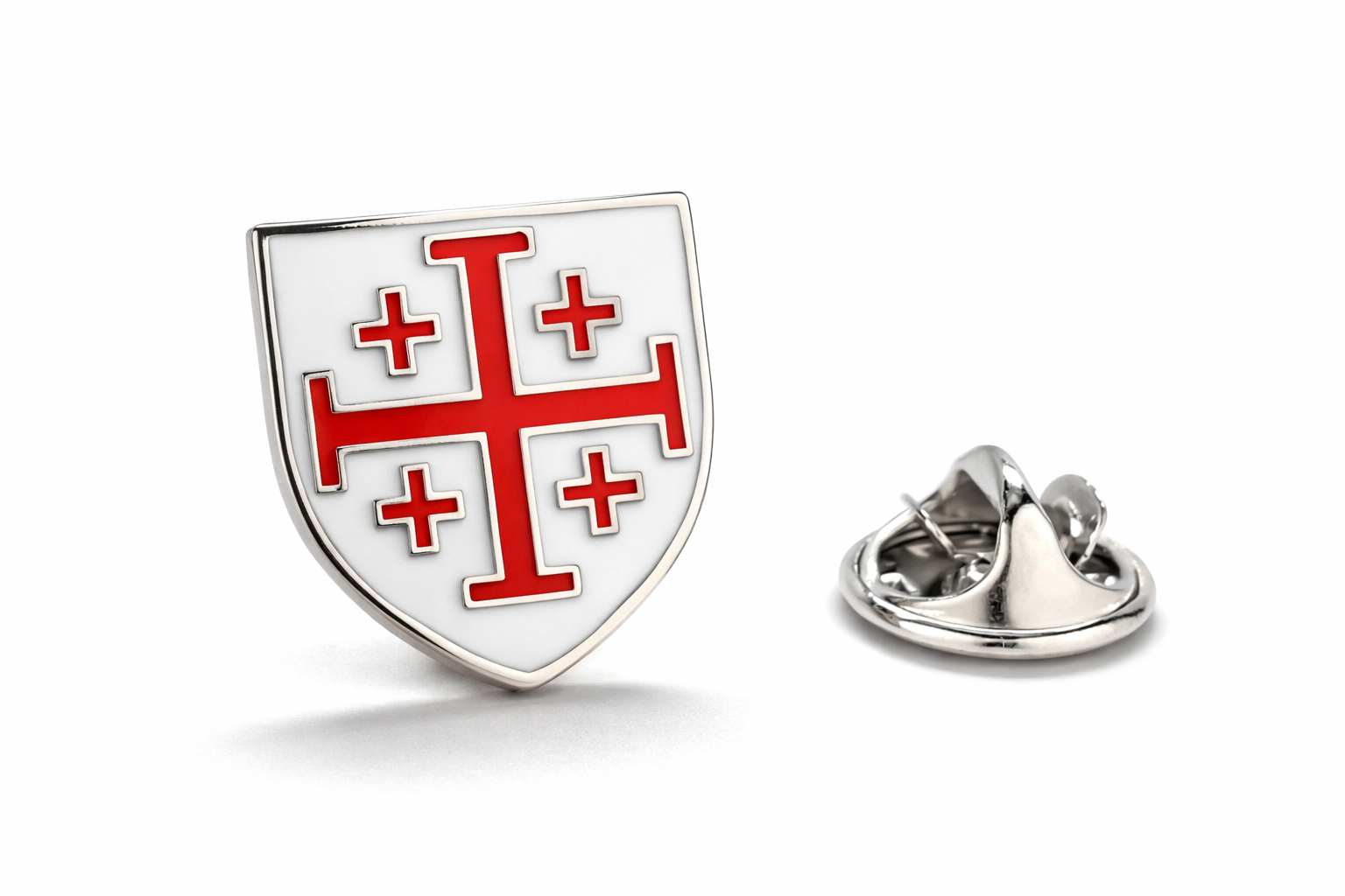 red white jerusalem cross lapel pin crusader shield