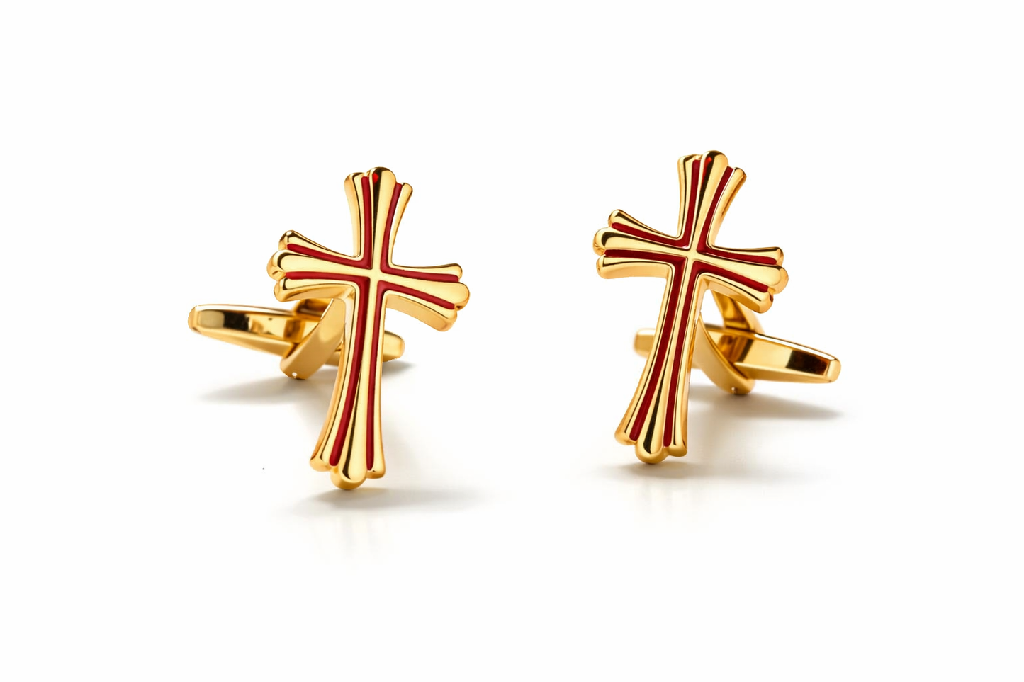 gold and red cross cufflinks for men