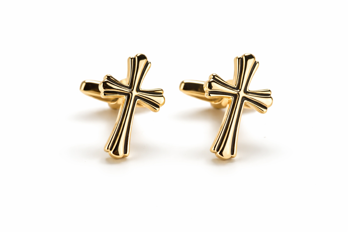 gold cross cufflinks with black enamel accents