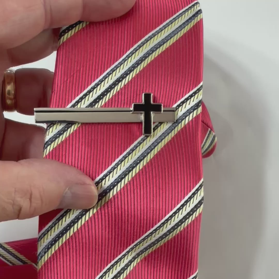 Black Enamel Cross Tie Clip for Men