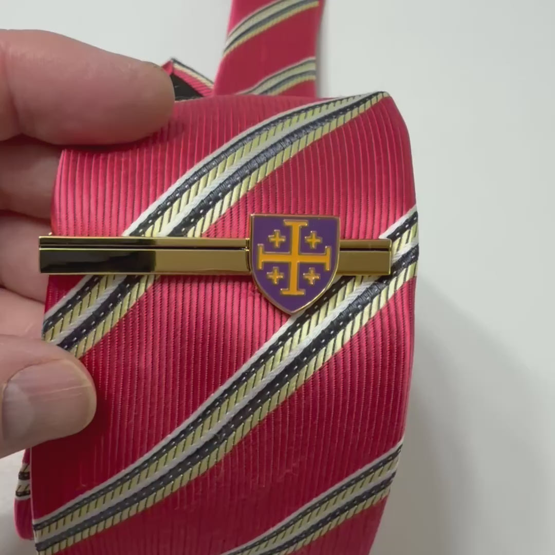 Jerusalem Cross Shield Purple & Gold Tie Clip 