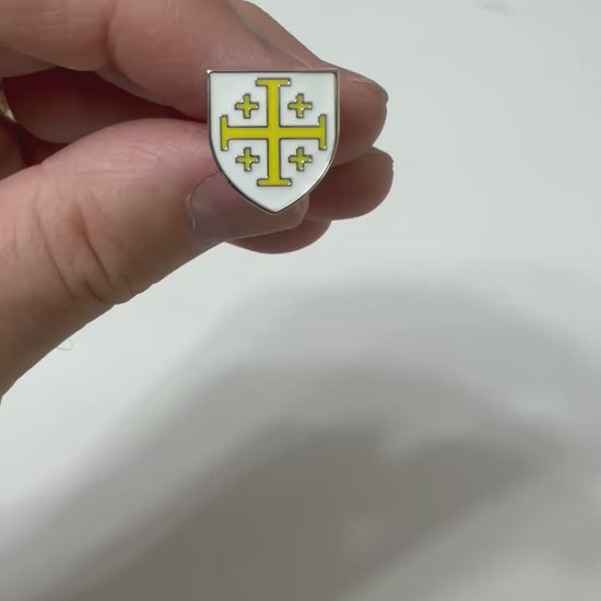 White and gold Jerusalem Cross cufflinks with polished silver finish for Christian men, perfect for church, weddings, business attire, and formal occasions.