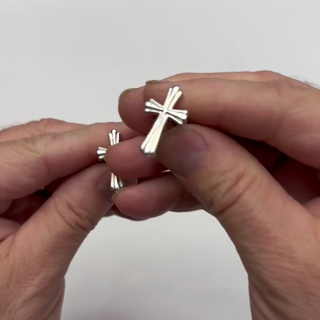 Silver Grooved Cross Cufflinks