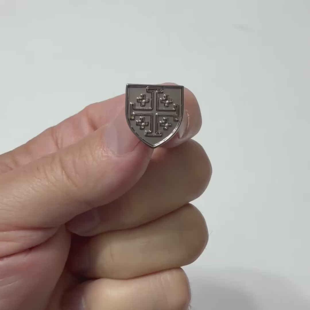 Gunmetal Jerusalem Cross Shield Lapel Pin