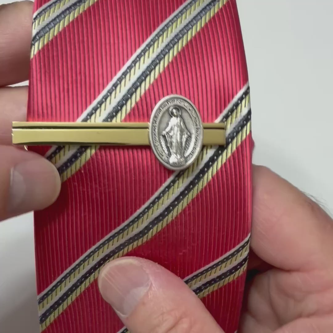Gold Miraculous Medal Tie Clip