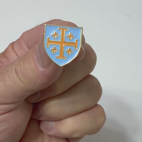 Jerusalem Cross Gold & Light Blue Enamel Lapel Pin