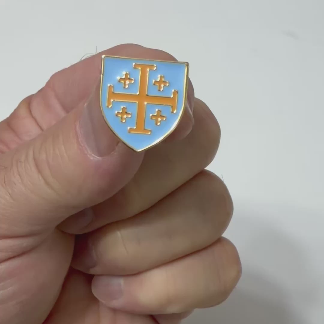 Jerusalem Cross Gold & Light Blue Enamel Lapel Pin