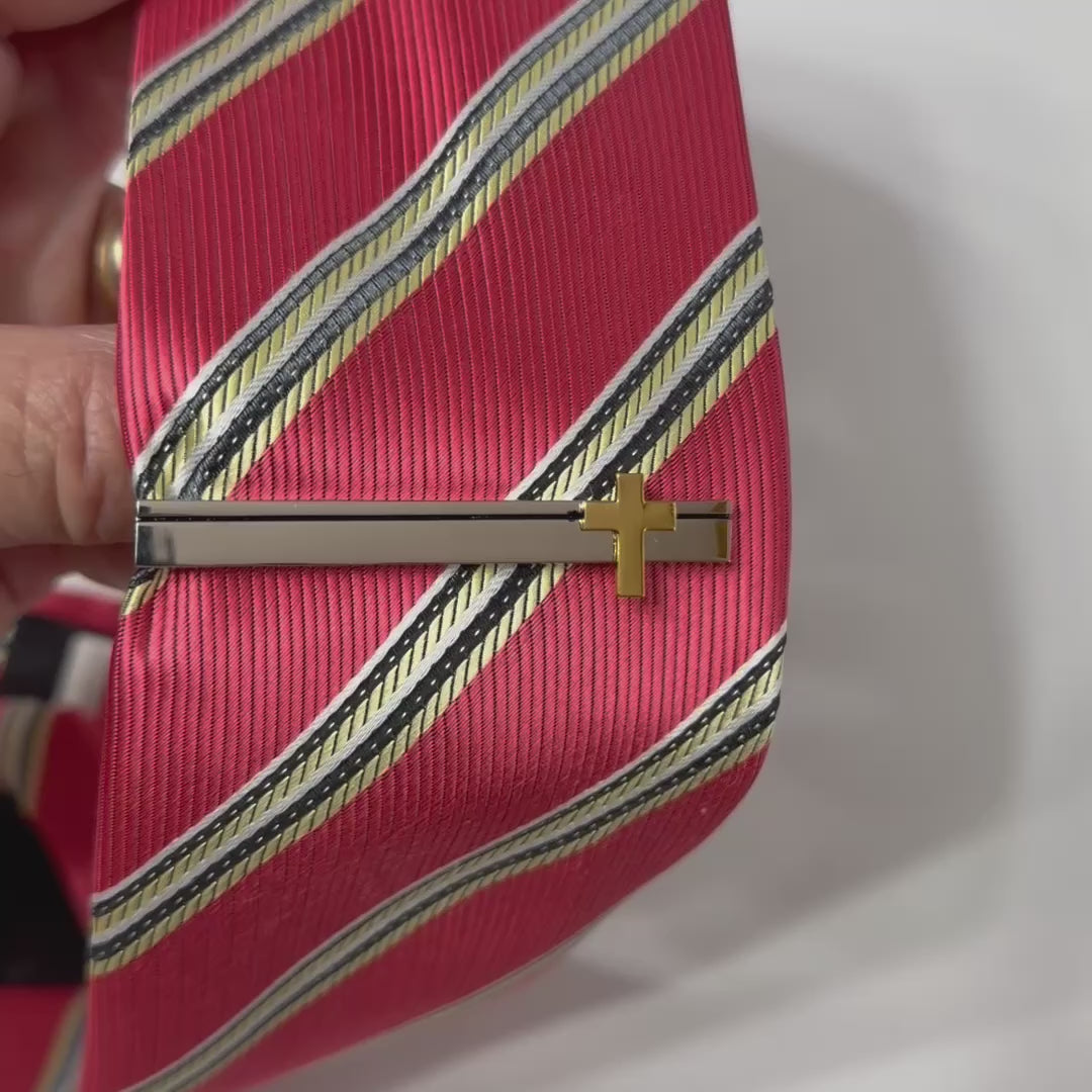 Two-Tone Christian Cross Tie Clip 