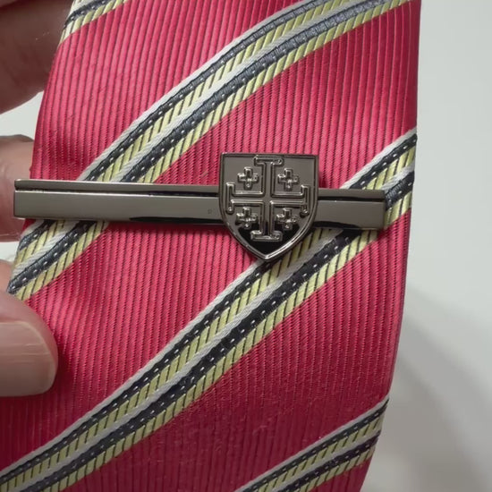 Gunmetal Jerusalem Cross shield tie clip Christian tie bar for men