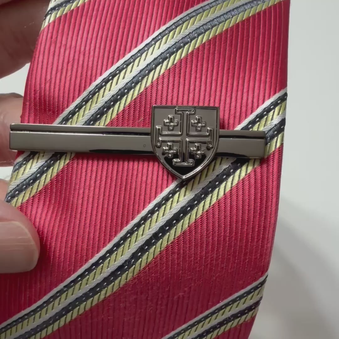 Gunmetal Jerusalem Cross shield tie clip Christian tie bar for men
