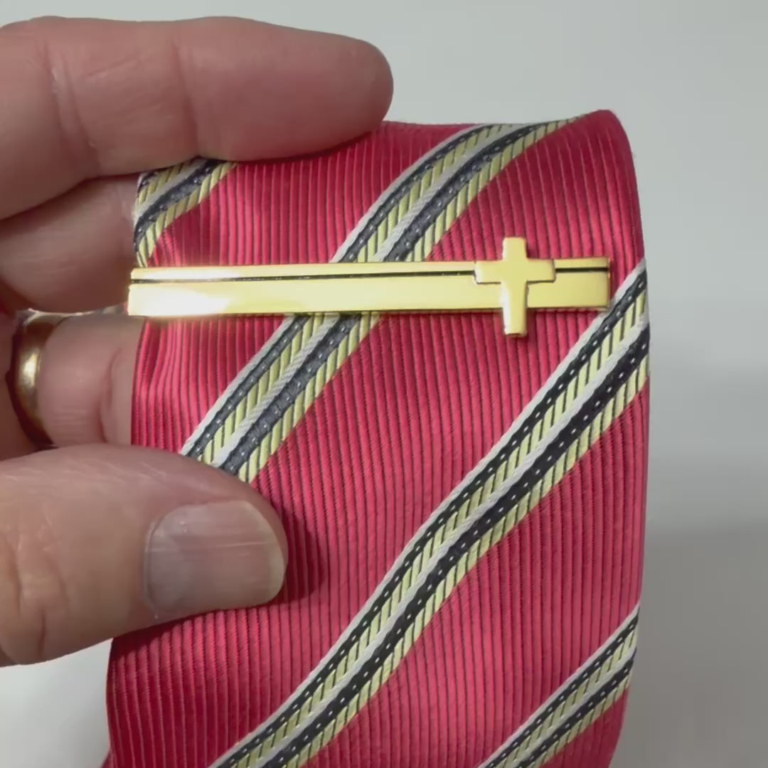 Gold Christian Cross Tie Clip for Men