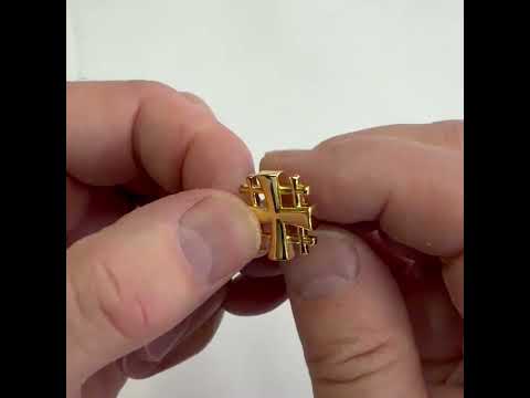 video Jerusalem Cross Lapel Pin – Gold Tone Crusaders Shield Five-Fold Cross