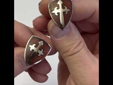 video Stainless Steel & Cherry Wood Cross Shield Cufflinks | Christian Faith Jewelry for Men
